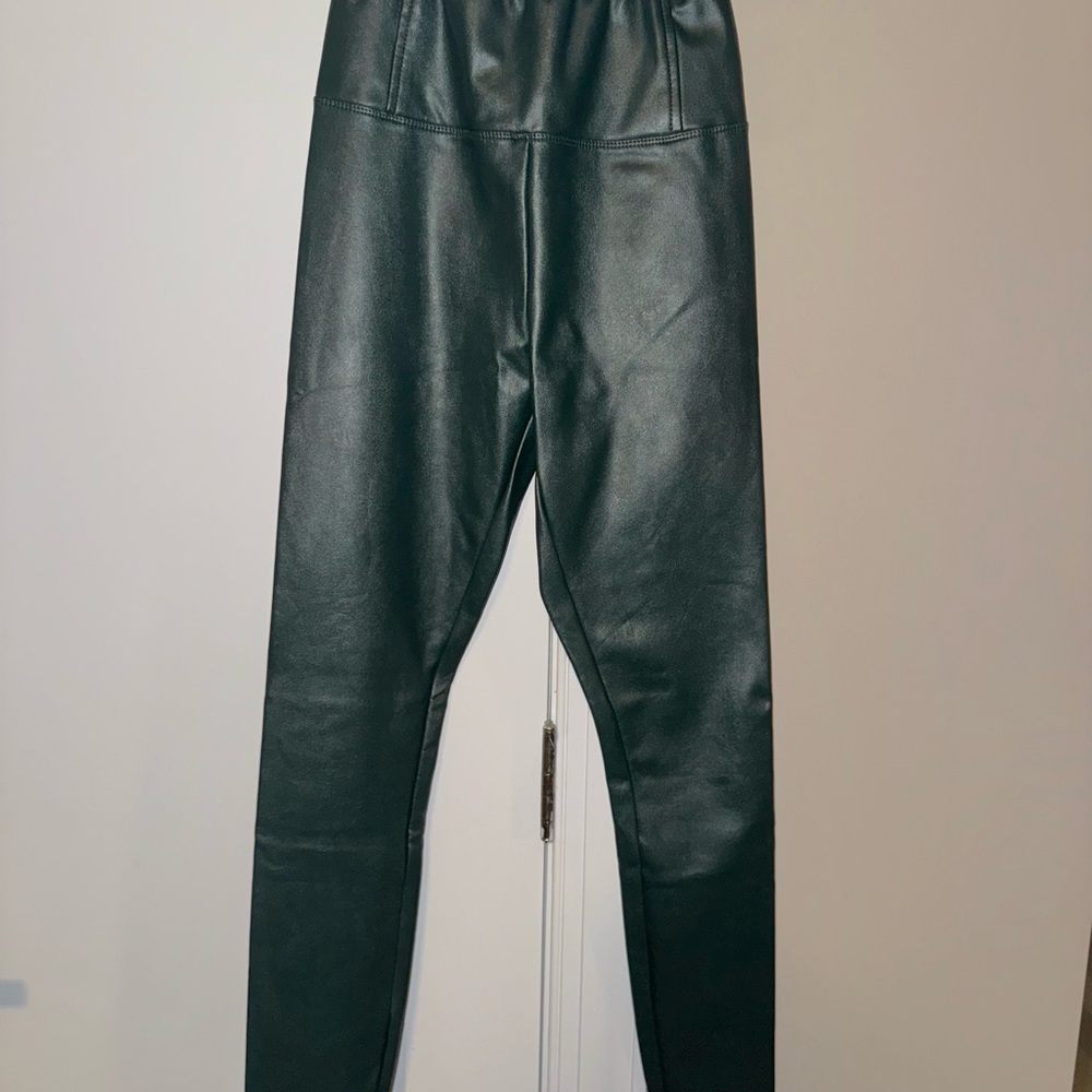 Green Faux Leather High-Waist Leggings